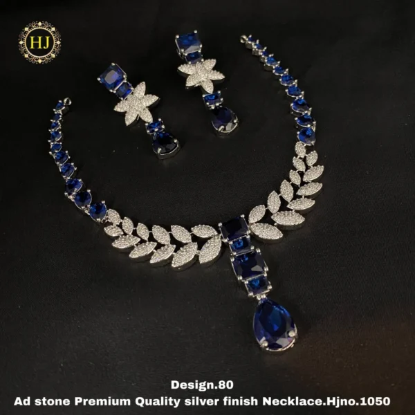 Premium AD Stone Silver Finish Necklace - HIRAL JEWELLERY