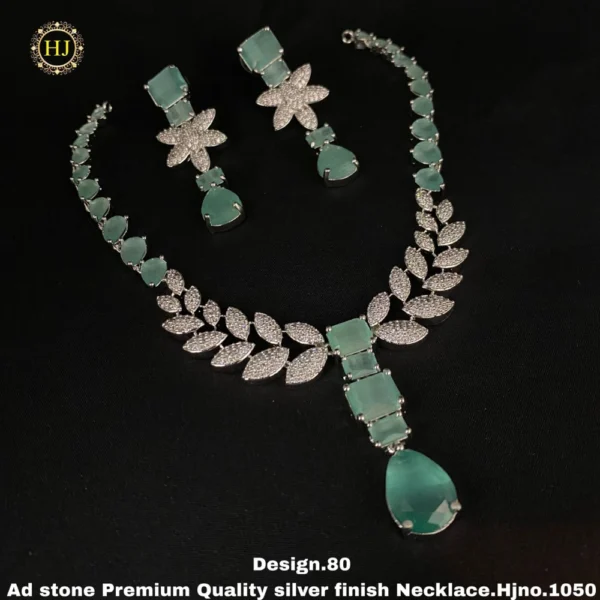 Premium AD Stone Silver Finish Necklace - HIRAL JEWELLERY