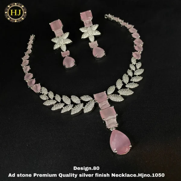 Premium AD Stone Silver Finish Necklace - HIRAL JEWELLERY