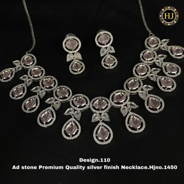 Premium AD Stone Silver Finish Necklace - HIRAL JEWELLERY
