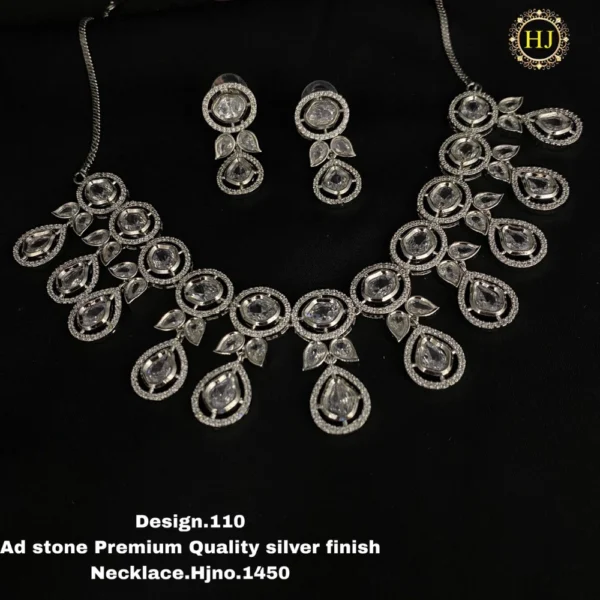 Premium AD Stone Silver Finish Necklace - HIRAL JEWELLERY
