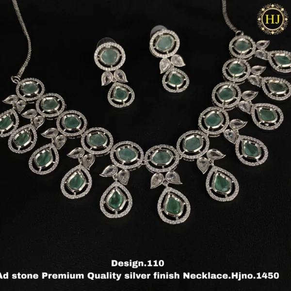 Premium AD Stone Silver Finish Necklace - HIRAL JEWELLERY