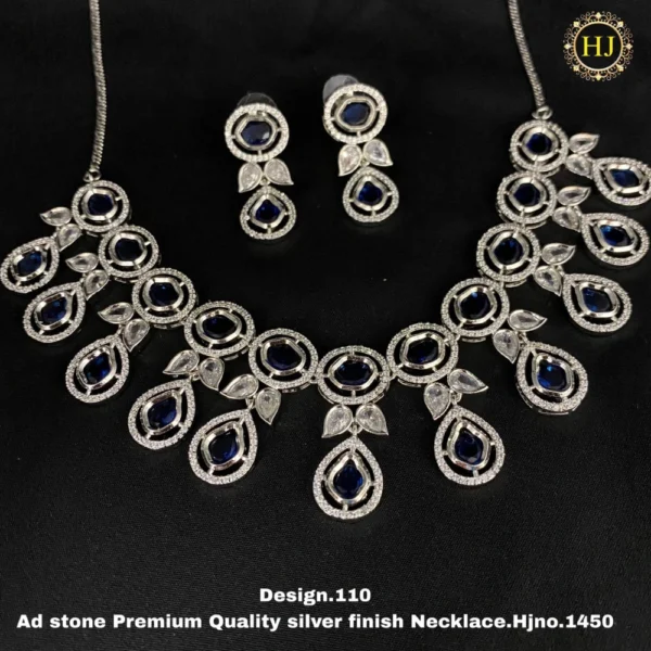Premium AD Stone Silver Finish Necklace - HIRAL JEWELLERY