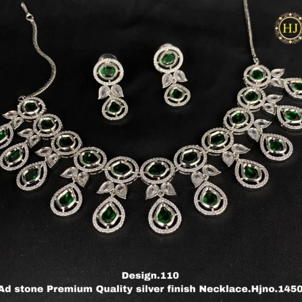Premium AD Stone Silver Finish Necklace - HIRAL JEWELLERY