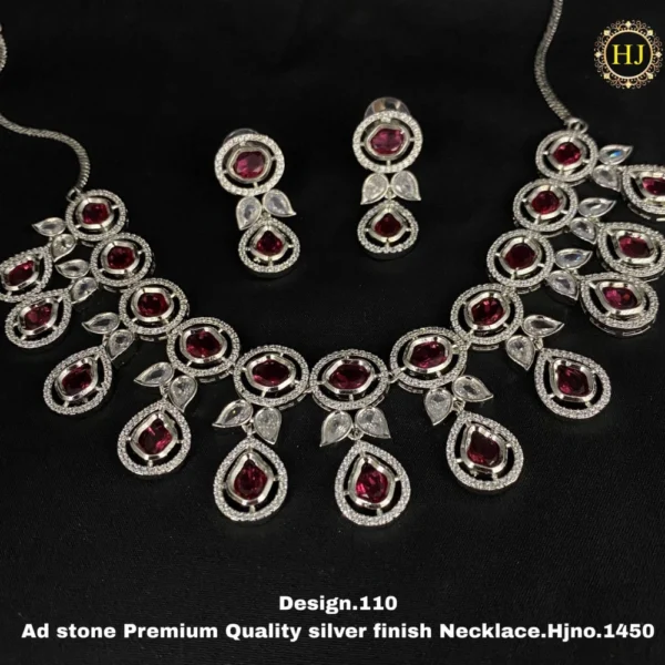 Premium AD Stone Silver Finish Necklace - HIRAL JEWELLERY