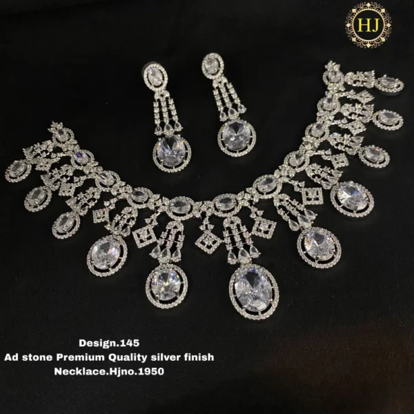 Premium AD Stone Silver Finish Necklace - HIRAL JEWELLERY