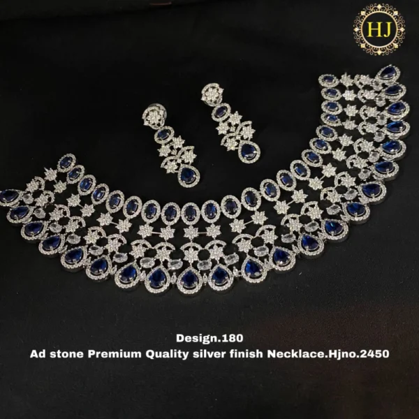 Premium AD Stone Silver Finish Necklace - HIRAL JEWELLERY