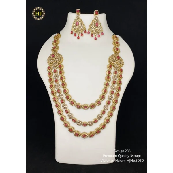 PREMIUM QUALITY 3 STRAPS VICTORIAN HARAM -  HIRAL JEWELLERY