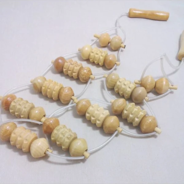BEIGE WOODEN WHEEL BODY BACK WAIST CARE ROLLER MASSAGER - OCEANIC HEALTHCARE