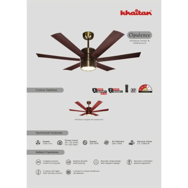 KHAITAN CELLING FAN OPULENCE BLDC LED FAN WITH REMOTE (WOODEN FINISH) - 3 STAR