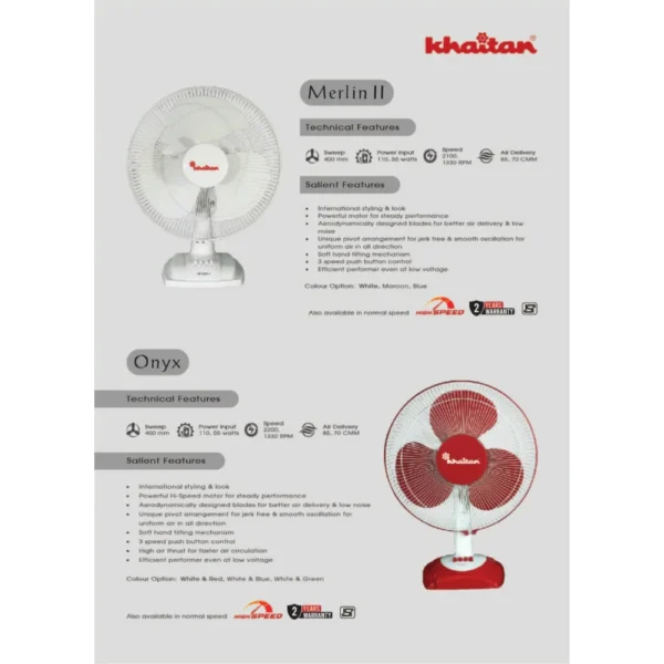 KHAITAN TABLE FAN ONYX / MERLIN II